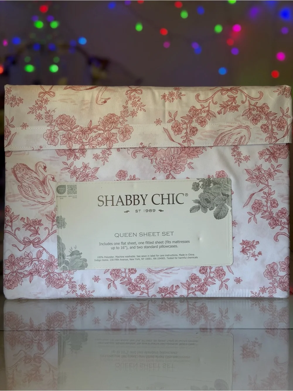 Shabby Chic Queen Sheet Set Pink White Swan Toile Floral 4 Piece Microfiber NEW